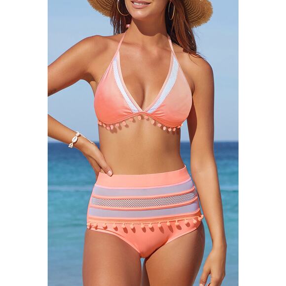NWT Hot Pink Mesh Insert High Waisted Bikini - Picture 4 of 6
